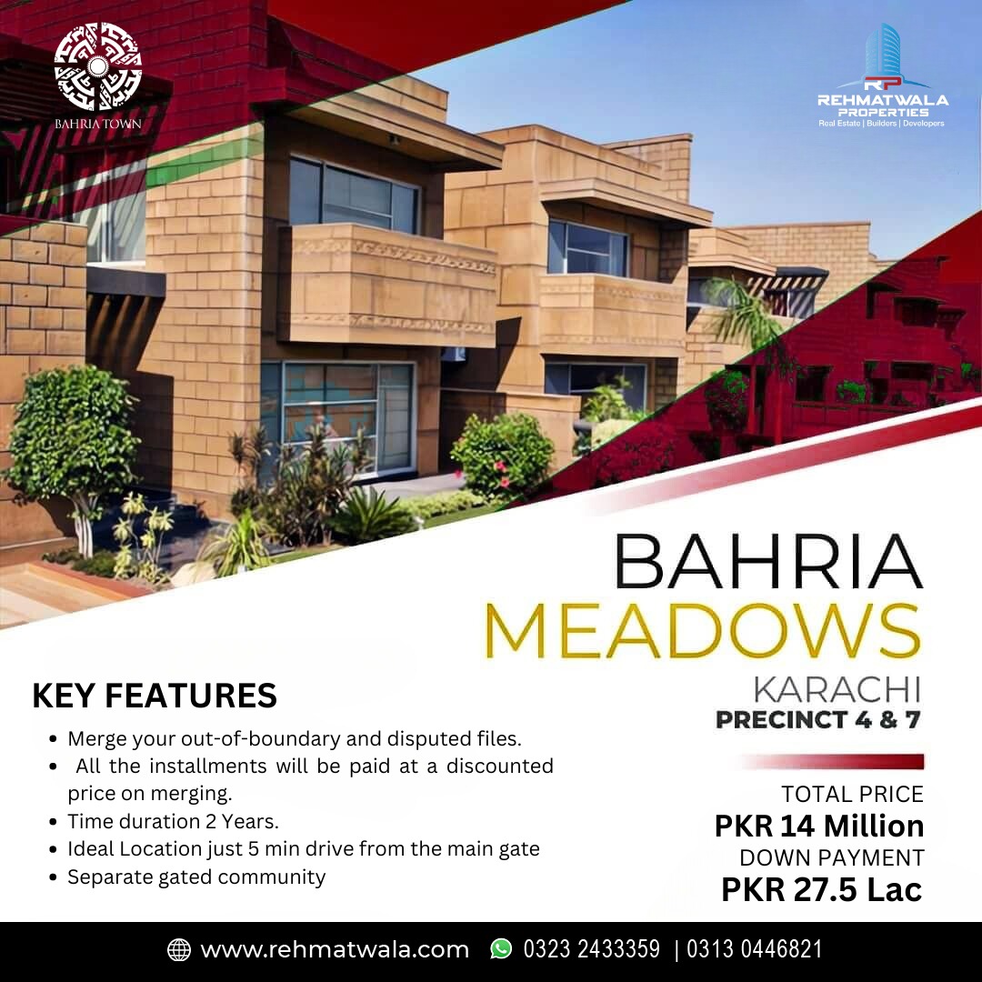 350 Sq Yard Residential Plot For Sale BAHRIA MEADOWS Karachi