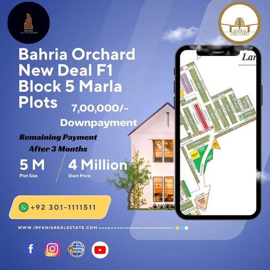 5 Marla Bahria Orchard Lahore New Deal Plots for sale.