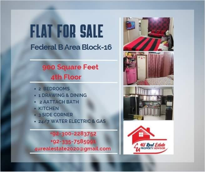 900 Square Feet Flat For Sale Federal B Block-16 Karachi