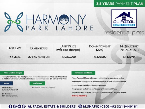 Residential Plot For Sale Harmony Park Lahore