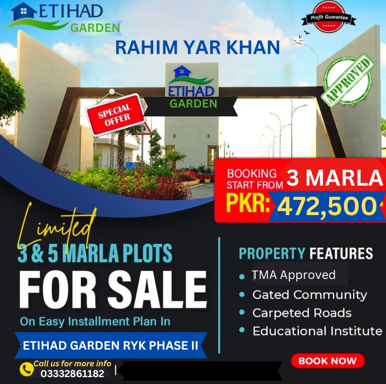 3 Marla Residential Plot Sale Etihad Garden Rahim Yar Khan