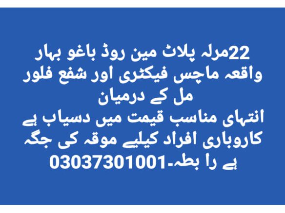 22 Marla Plot For Sale Bagho Bahar Road khanpur