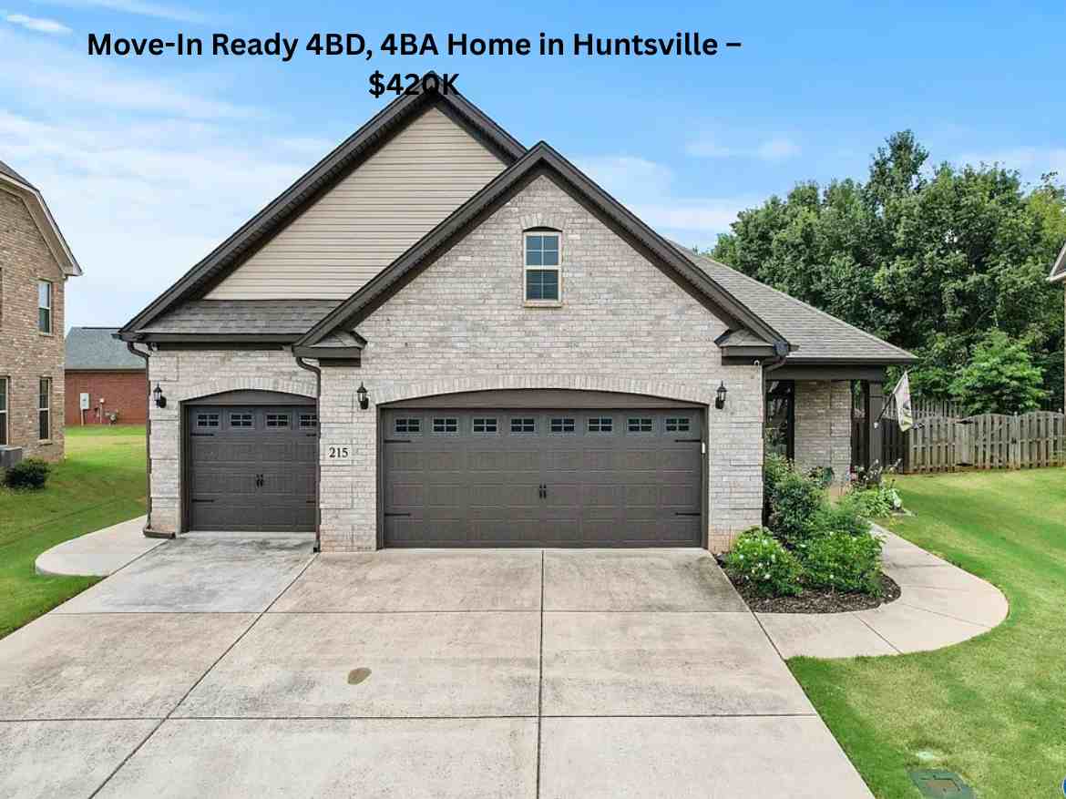 Move-In Ready 4BD, 4BA Home in Huntsville – $420K
