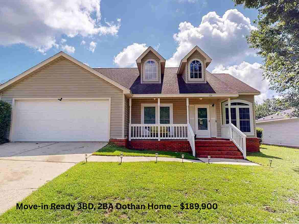 Move-in Ready 3BD, 2BA Dothan Home – $189,900